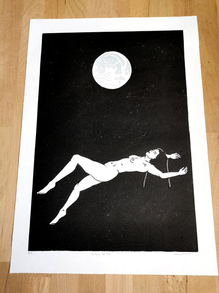 La Lune et moi - linogravure originale