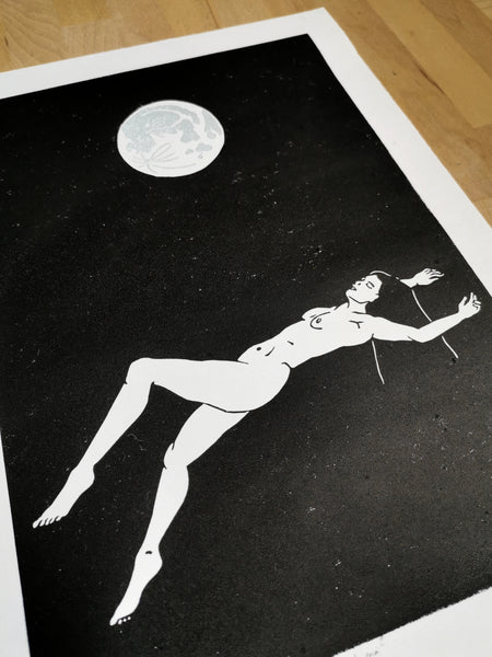 La Lune et moi - linogravure originale