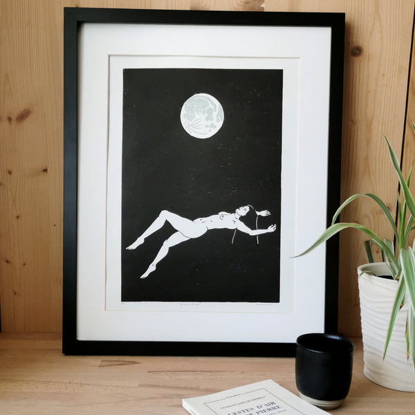 La Lune et moi - linogravure originale