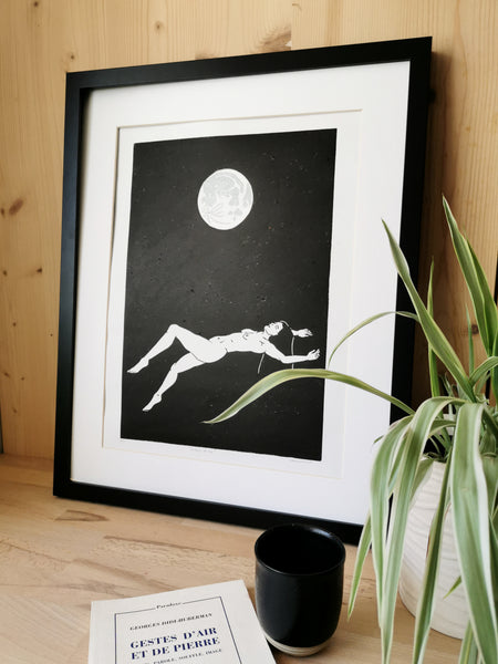 La Lune et moi - linogravure originale