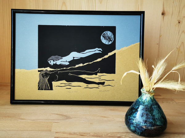 Sous le réel - linogravure et collage