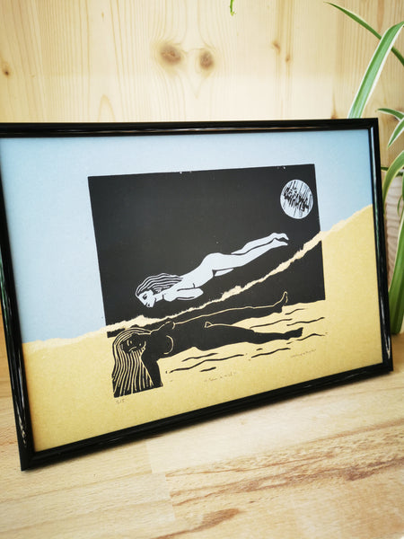Sous le réel - linogravure et collage