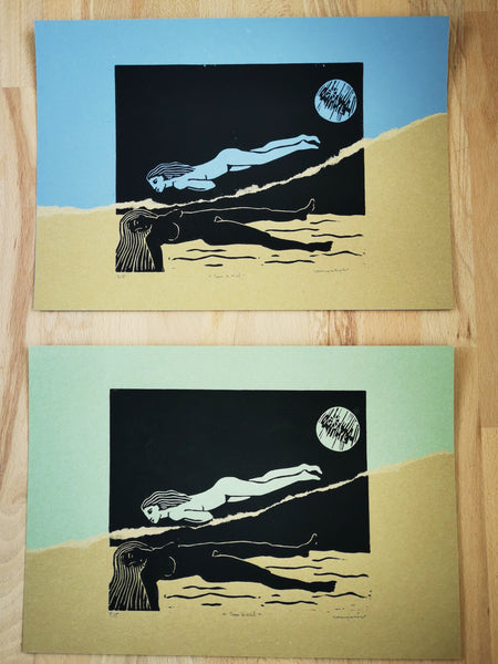 Sous le réel - linogravure et collage
