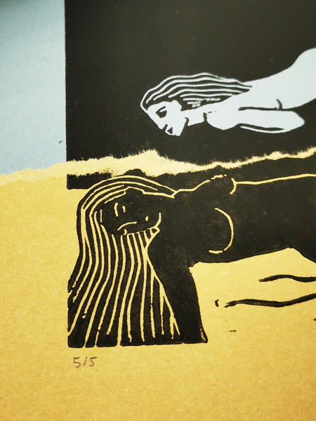Sous le réel - linogravure et collage