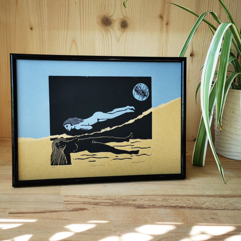 Sous le réel - linogravure et collage