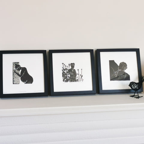 LOT Linogravures maternité en noir et blanc